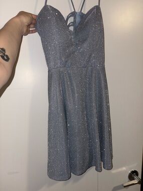 B. Darlin Light Blue Glitter skeleton cage Dress prom/wedding with pockets NWOT